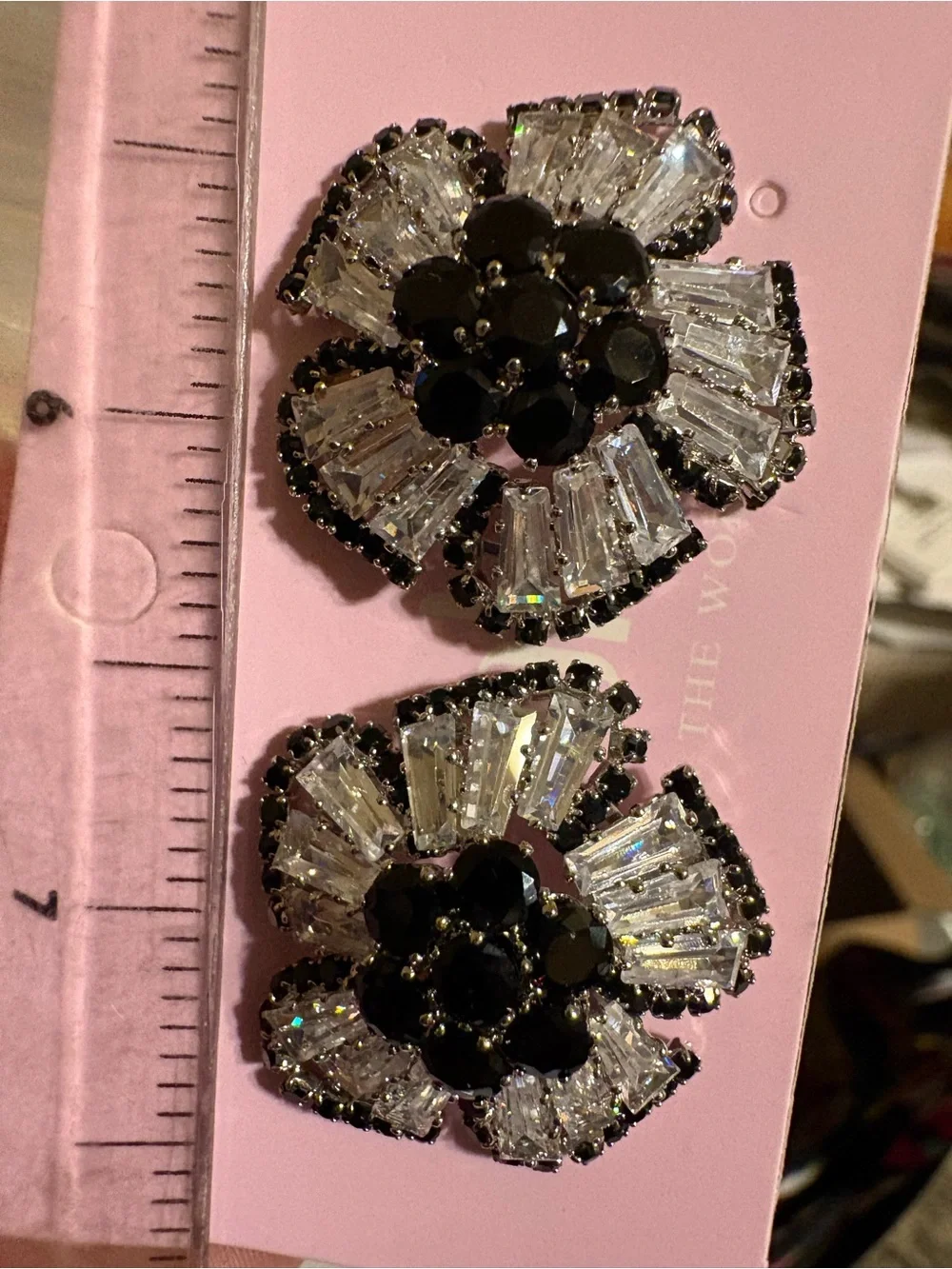 Elegant Black & Clear CZ Flower Stud Earrings NEW